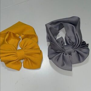 Two wide stretch headbands with bows, one gray and one mustard yellow-NWOT